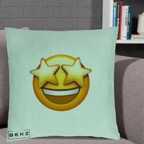 Perna Decorativa Emoji Ochi Stele, 40x40 cm, Verde Menta, Husa Detasabila, Perna Inclusa, BEKZ®