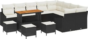 vidaXL Set de canapele pentru grădină cu pernă 13 pcs Negru poliratan