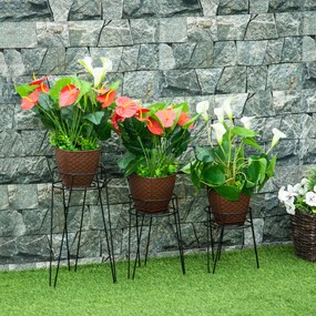 Outsunny Set 3 Suporturi pentru Plante, înălțime 23,5/30/42cm Suporturi pentru Ghivece din Metal, Suporturi pentru Plante pentru Interior și Exterior, Negru | Aosom Romania