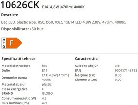 Bec E14 LED R50 4,8W 470lm 4000K