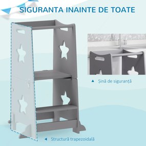 AIYAPLAY Scăunel 2 în 1 pentru Copii cu Bară de Siguranță pentru Bucătărie, Baie, Alb | Aosom Romania