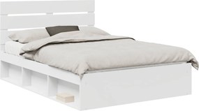 vidaXL Cadru de pat cu headboard Alb 140 x 190 cm Lemn de pin masiv