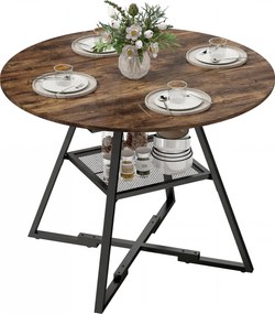 HOMCOM Masă de dining 4 locuri, 100 cm rotundă, bucătărie industrială, poliță de depozitare, maro rustic. | Aosom Romania