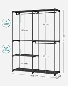 Dulap pentru haine, Songmics, Negru, 138x43x182 cm