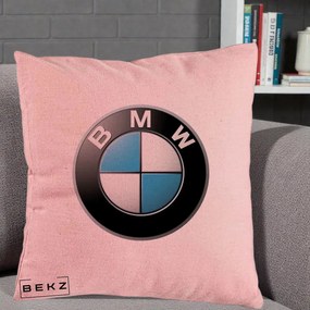Perna Personalizata cu emblema BMW, 40x40 cm, Roz, Husa Detasabila, Perna Inclusa, BEKZ®