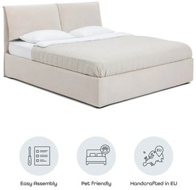 Pat matrimonial bej tapițat cu spațiu de depozitare cu somieră 160x200 cm Thessa Pillow – Bonami Selection