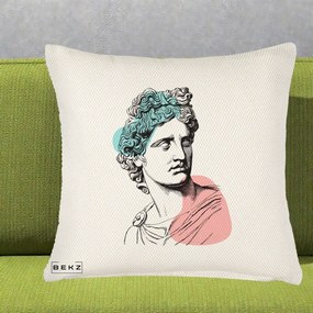 Perna Decorativa Bust Grec Vaporwave, 40x40 cm, Crem Reliefat, Husa Detasabila, Perna Inclusa, BEKZ®