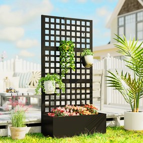 Outsunny Jardinieră cu spalier, paravan de intimitate, pat ridicat pentru grădină din oțel galvanizat, pentru plante cățărătoare, 89x40x178cm, negru | Aosom Romania