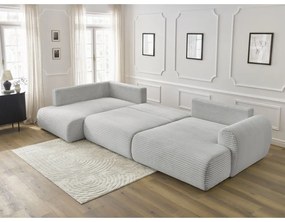 Colțar gri deschis extensibil/cu spațiu de depozitare cu tapițerie din catifea reiată (cu colț pe partea stângă/în formă de "U") Lucien – Bobochic Paris