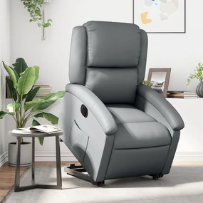 vidaXL Fotoliu rabatabil electric cu ridicare, gri, piele ecologică