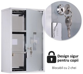 HOMCOM Dulap pentru Medicamente, din Inox, Ușor de Curățat, 50x30x18 cm, Argintiu | Aosom Romania