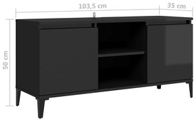 Comoda TV cu picioare metalice negru extralucios 103,5x35x50 cm 1, negru foarte lucios