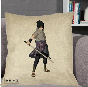 Perna Personalizata Naruto Sasuke Uchiha cu Sabia, 40x40 cm, Crem, Husa Detasabila, Perna Inclusa, BEKZ®