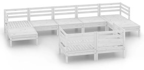3083375 vidaXL Set mobilier de grădină, 9 piese, alb, lemn masiv de pin
