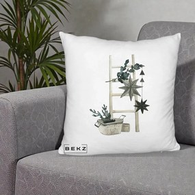 Perna Decorativa Scara Scandinavica cu Stele, 40x40 cm, Alb Pufos, Husa Detasabila, Perna Inclusa, BEKZ®