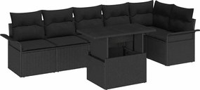 vidaXL Set de canapele pentru grădină cu pernă 7 pcs Negru Rattan poli