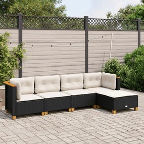 3261785 vidaXL Set mobilier de grădină cu perne, 5 piese, negru, poliratan