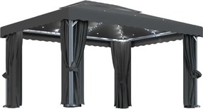 vidaXL Pavilion cu perdele & șiruri lumini LED, antracit, 4x3 m