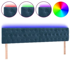 3122018 vidaXL Tăblie de pat cu LED, albastru închis, 200x7x78/88 cm, catifea