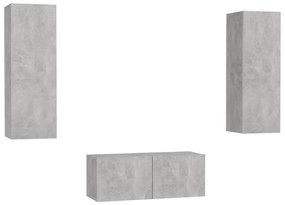 Set dulap TV, 3 piese, gri beton, PAL Gri beton, 80 x 30 x 30 cm, 1