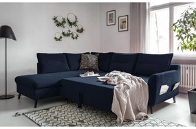 Colțar extensibil din catifea cu șezlong pe partea stângă Miuform Stylish Stan L, albastru deschis