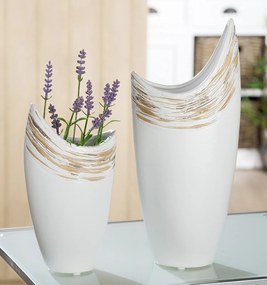 Vaza Linea, ceramica, crem alb, 12,5x8x22,5  cm