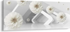 Tablou abstract cu flori albe (120x50 cm)