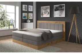Pat boxspring JASMINE 180x200 cm, cu saltele și topper, cu spațiu de depozitare, gri