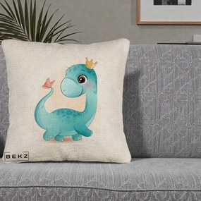 Perna Personalizata Dinozaur Bland Coroana Kawaii, 40x40 cm, Bej Canapea, Husa Detasabila, Perna Inclusa, BEKZ®