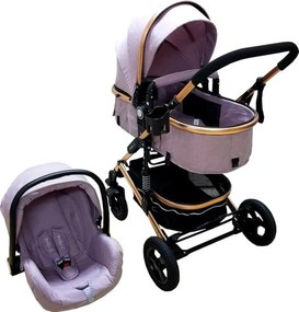 Carucior nou nascuti 3 in 1 Baby Care™ PRO 531 , Cadru Aluminiu, Amortizoare, Roti din cauciuc plin AVE, Landou, Scoica auto, Spatar reglabil 3
