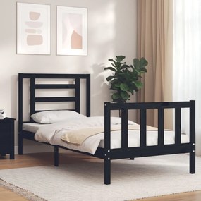 3192870 vidaXL Cadru de pat cu tăblie, negru, 90x200 cm, lemn masiv