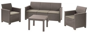Set de mobilier de grădină Emma din ratan cu canapea cu 3 locuri și masă Chicago în culoarea cappuccino