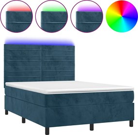 vidaXL Pat cu arcuri, saltea și LED, gri închis, 140x200 cm, catifea