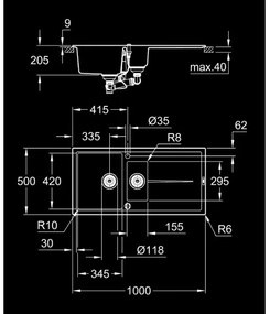 GROHE 31642AP0 - Chiuvetă K400 1000 × 500 mm granit/negru