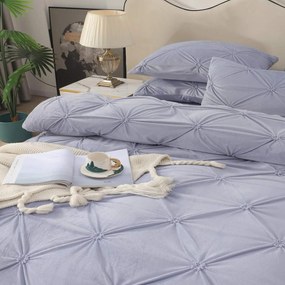 Lenjerie de pat din catifea, cu pliuri, 4 piese, pat 2 persoane, albastru cer, LCPJ-10