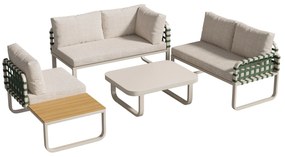 Set de mobilier de grădină Lounge 4-5 locuri, Set de mobilier de grădină din piele verde și ratan cu masă din sticlă securizată, Culoare caise