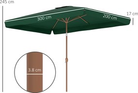 Outsunny Umbrelă de Grădină Înclinabilă cu Deschidere cu Manivelă, și Orificiu de Ventilație, 300x200x235 cm, Verde Închis | Aosom Romania
