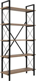 Etajera ELYSIAN, pin/negru, PAL/metal, 90x34x180 cm