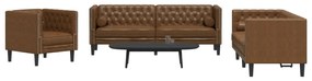 vidaXL Set canapele Chesterfield perne 3 piese maro piele întoarsă eco