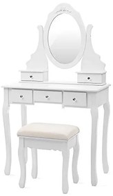 Masa de toaleta cu scaun si oglinda, MDF melaminat, alb, Songmics