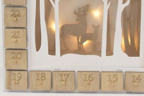 Calendar Crăciun din lemn cu LED și timer, motiv reni, 30x25