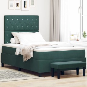 vidaXL Pat cu spranguri cu saltea &amp; bancă verde închis 120x190 cm catifea
