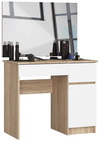 Masă de toaletă Parijat (Stejar sonoma + Alb) (cu oglindă) (D). 1070899