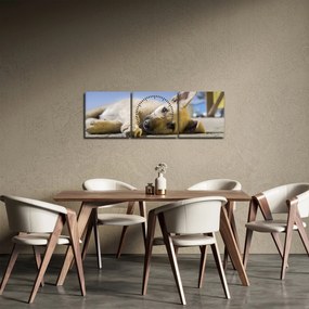 Tablou cu cățeluș dormind (cu ceas) (90x30 cm)