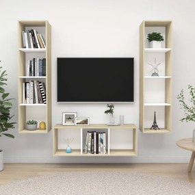 3079759 vidaXL Set dulapuri TV, 3 piese, alb și stejar sonoma, lemn prelucrat