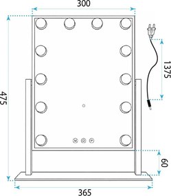 Oglindă LED HOLLYWOOD L.Gold 30x40