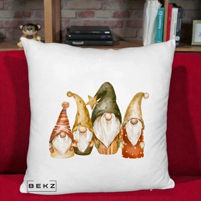 Perna Decorativa Gnomi de Craciun Patru, 40x40 cm, Alb Pufos, Husa Detasabila, Perna Inclusa, BEKZ®