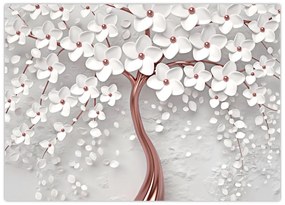 Tablou - Imaginea copacului alb cu flori albe, rosegold (70x50 cm)