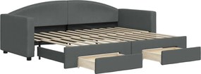 vidaXL Pat de zi cu extensie și sertare, gri închis, 80x200 cm textil