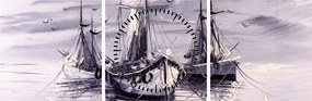 Tablou - Port marin, pictură în ulei (cu ceas) (90x30 cm)